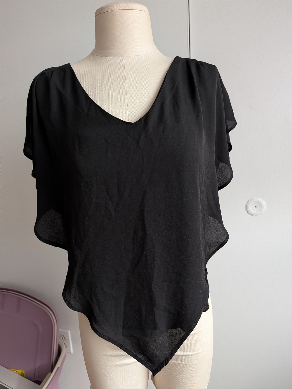 Flowy Black V-Neck Flutter Sleeve Blouse